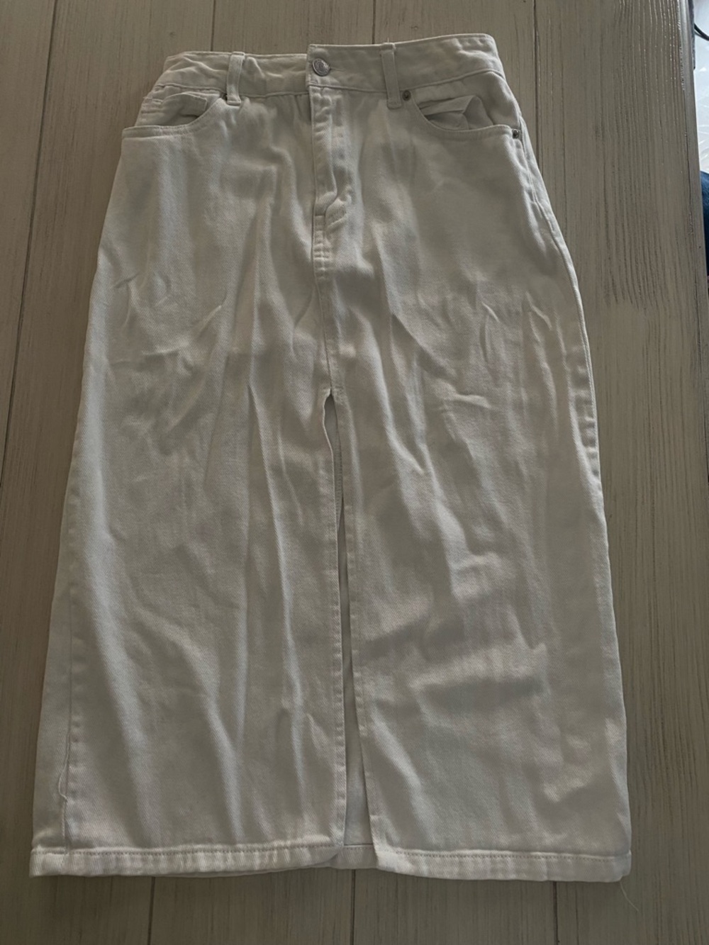 Forever 21 Cream High-Rise Midi Skirt with Front Slit
